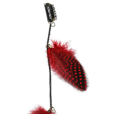 Zac's Alter Ego - Aprox. 37.5cm Polka Dot Feather & Chain Haarverlängerung - Rot